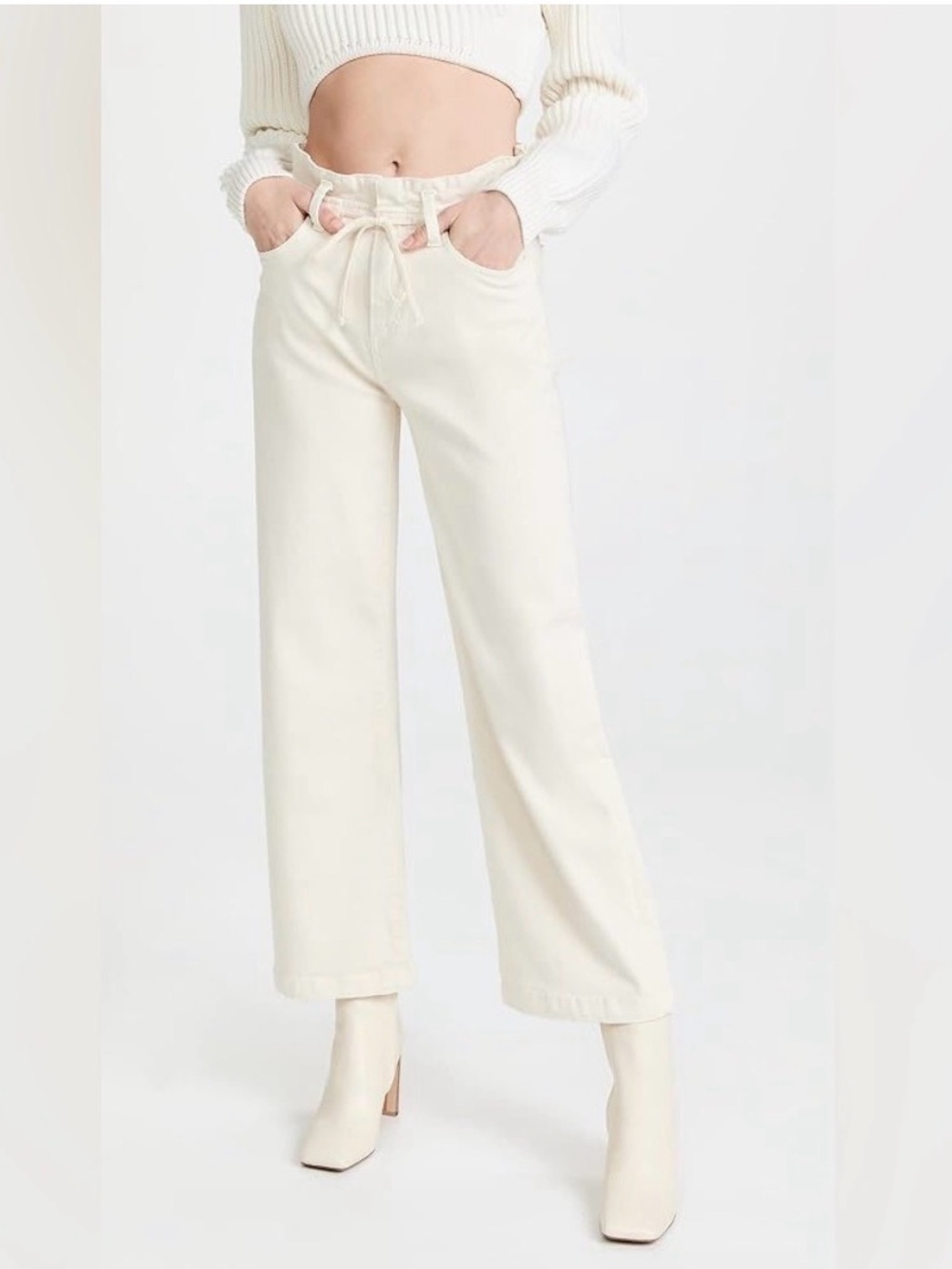 Paige Carly High Rise Wide-Leg Drawstring Pants — warm ecru